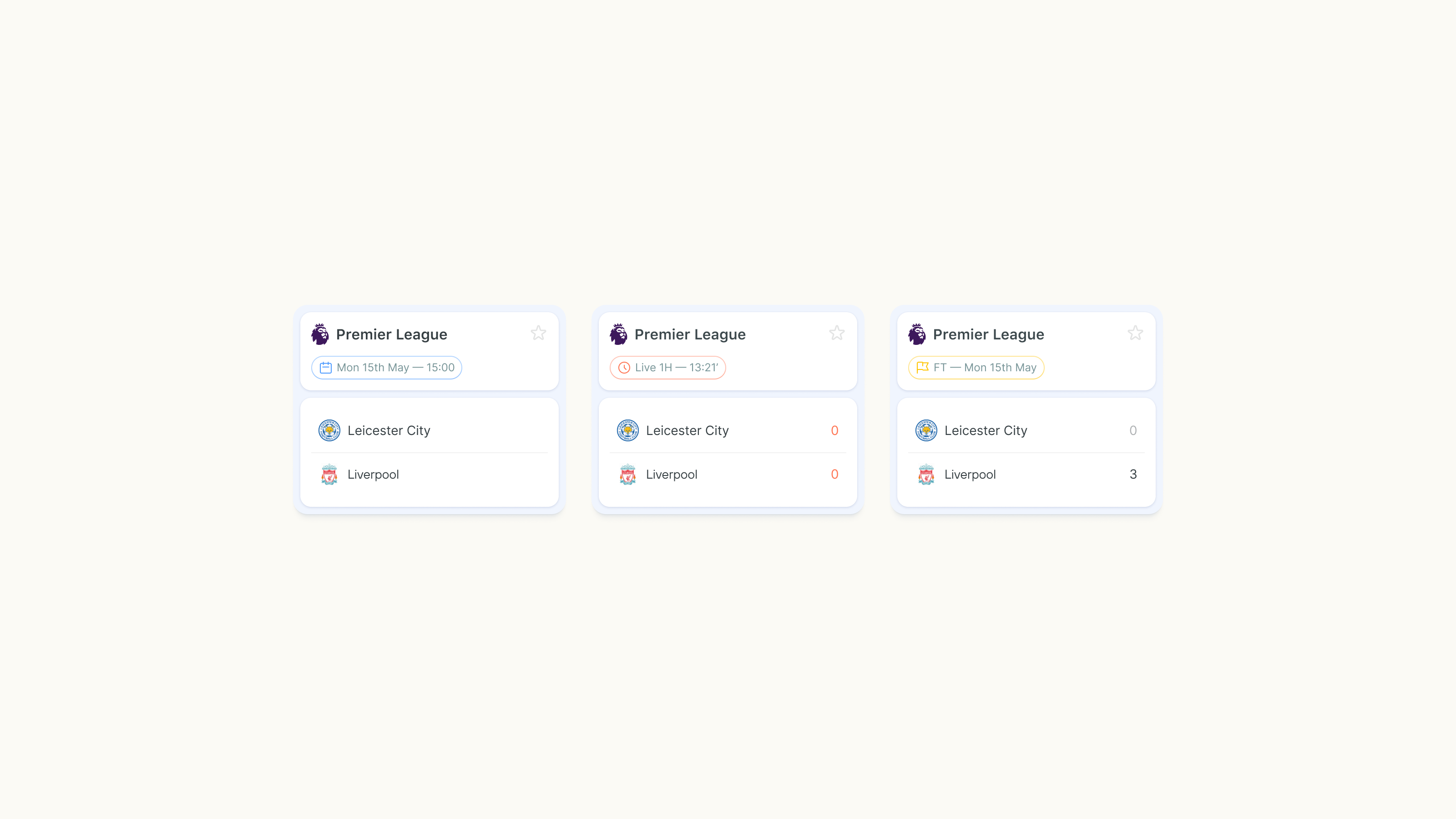 Match status cards