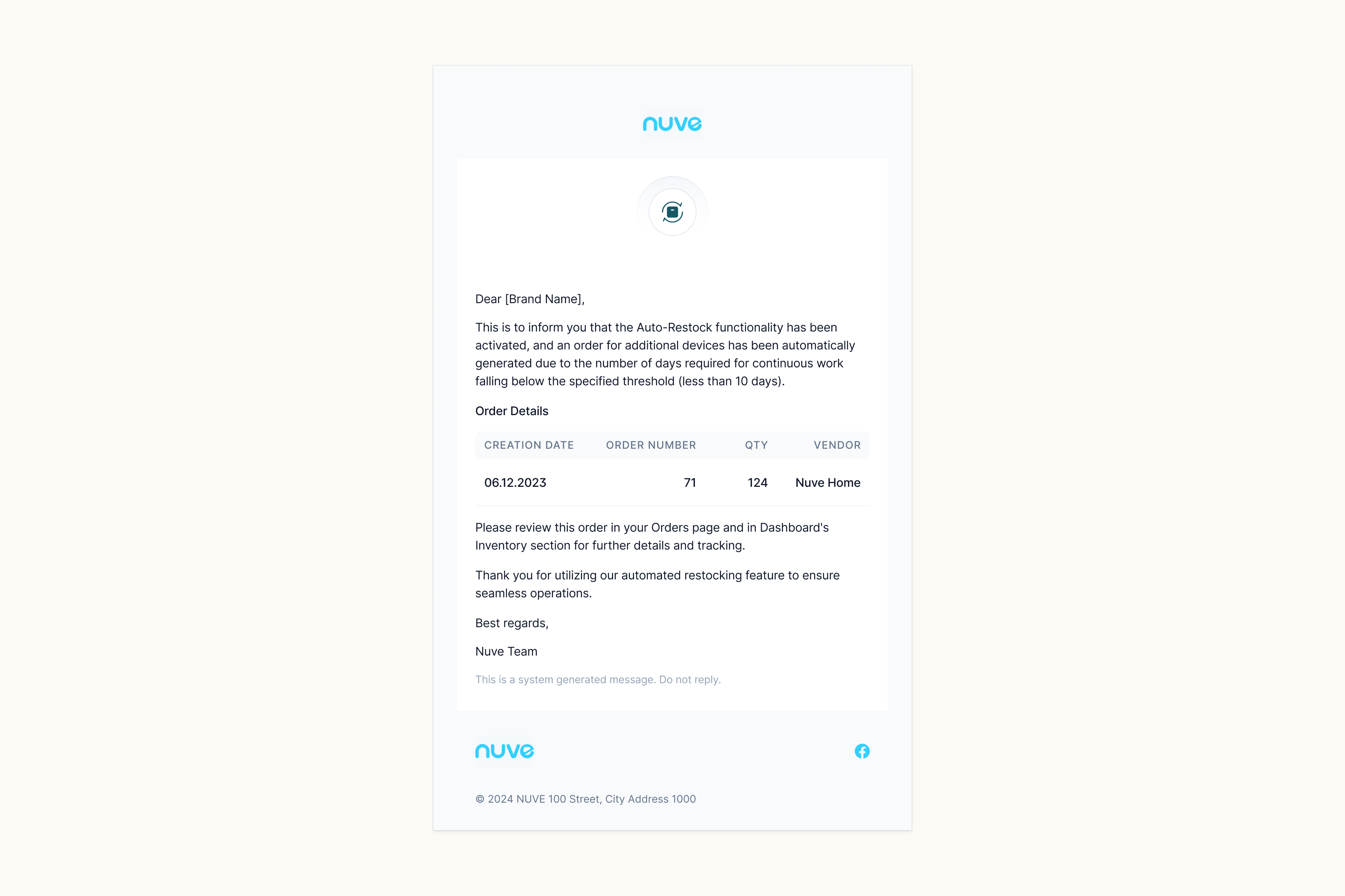 Auto-restock notification email