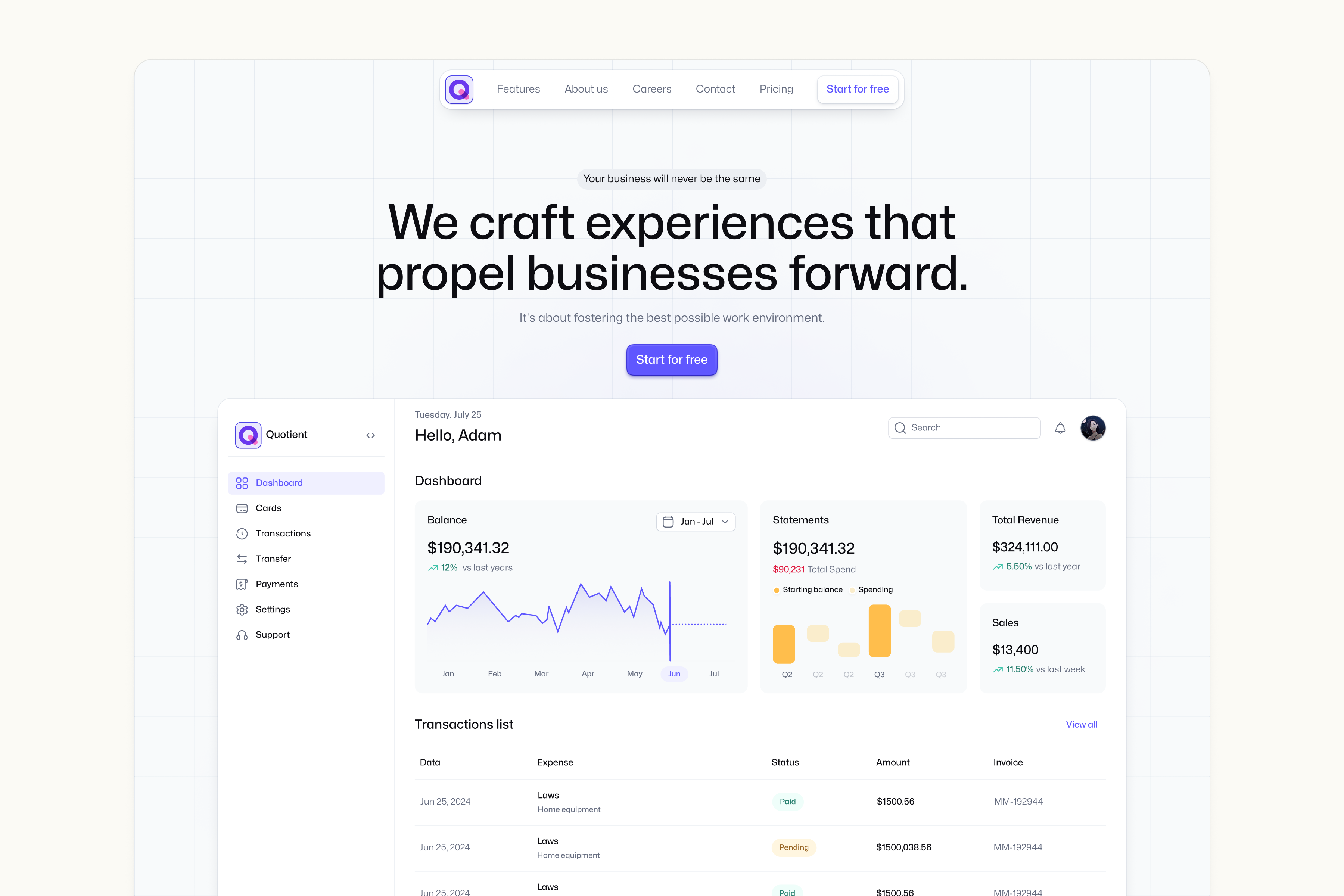 Landing page hero
